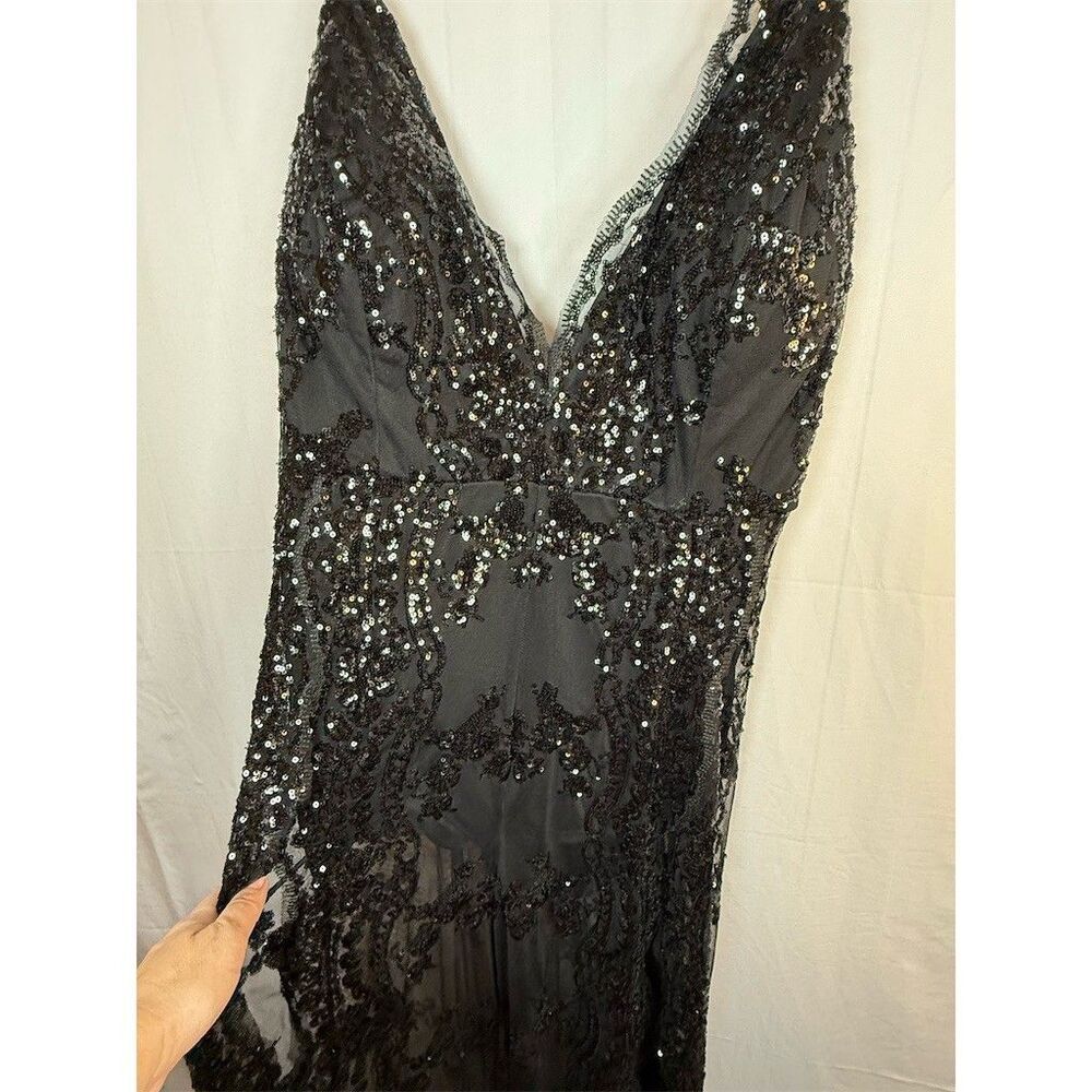 Womens Fashion Nova Formal Jumpsuit 1X Black Sequin Lace Overlay Maxi V-Neck - Picture 8 of 16